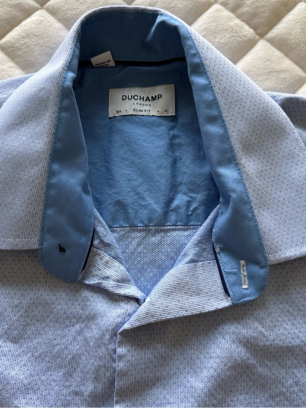Duchamp London Mens Dress Shirt Blue Contrast Collar Slim Fit Size 16 / Large